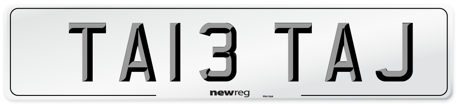 TA13 TAJ Number Plate from New Reg